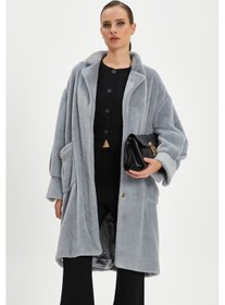 Resim Serpil Exclusive Kadın Oversize Kürk Kaban - Yumuşak Dokulu, Şık Ve Modern Tasarım - Günlük Ve Özel Kullanım İçin İdeal Gri 