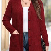 Resim Kadın Cepli Şık Hırka - Sıcak Düğmeli Açık Ön Kazak, Düz Renk, Uzun Kollu, Tüm Sezonlara Uygun Çok Yönlü Katmanlama Parçası, Günlük veya Resmi Kombinler için, Çok Yönlü Hırka | Düğmeli Hırka | Yapı, Hırka Kazak 