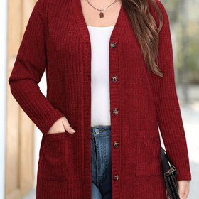 Resim Kadın Cepli Şık Hırka - Sıcak Düğmeli Açık Ön Kazak, Düz Renk, Uzun Kollu, Tüm Sezonlara Uygun Çok Yönlü Katmanlama Parçası, Günlük veya Resmi Kombinler için, Çok Yönlü Hırka | Düğmeli Hırka | Yapı, Hırka Kazak 