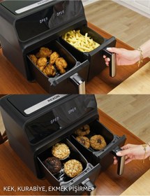 Resim Rexon AirFryer Yağsız Fritöz XL 4+4 8 Litre Çiftl Hazne Ayrı Akıllı Pişirme Geniş Hacim Beyaz 