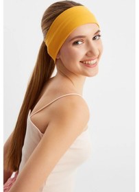 Resim Kadın %100 Pamuklu Penye, Kaymaz, Terletmez, Ultra Hafif, Spor Saç Bandı Bandana - Tek Ebat / Hardal Hardal 