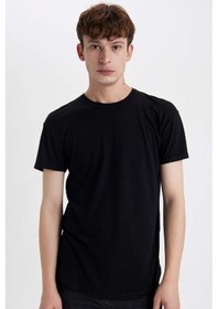 Resim DeFacto Long Muscle Fit Bisiklet Yaka Basic Düz Kısa Kollu Siyah Tişört N2104AZ25SPBK81 