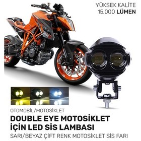 Resim Double Eye 15,000 Lümen Sarı/beyaz Çift Renk Motosiklet Sis Farı 