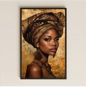 Resim Altın Tonlarda Afrika Kadını Portresi Şeffaf Pleksi Tablo 