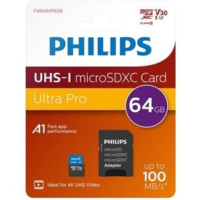 Resim Philips 64gb Micro Sdxc Kart Class10 Uhs-ı U3 Adap. Fm64mp65b/00 