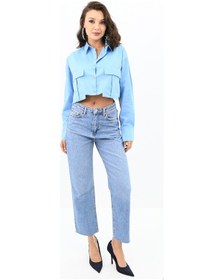 Resim Koza Butik Kadın Crop Cep Detaylı Gömlek 1672-24 001 