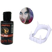 Resim Beyaz Renk Çift Damak Takma Vampir Dişi ve 50 gr Tiyatro Kanı Set 