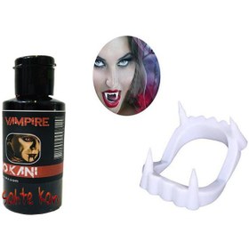 Resim Beyaz Renk Çift Damak Takma Vampir Dişi ve 50 gr Tiyatro Kanı Set 