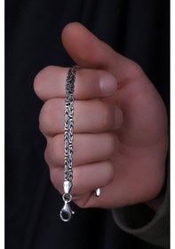 Resim Encili Silver 925 Ayar Gümüş 4,5 Mm Ezme Kral Zincir Model Erkek Bileklik Gümüş 