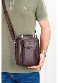 Resim Çelik Kasalı Telefon Bölmeli El Ve Omuz Çantası Koyu Kahverengi 