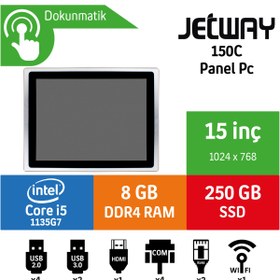 Resim Jetway 150c Intel Core I5 1135g7 8gb 256gb Ssd Freedos 15" Endüstriyel Panel Pc 