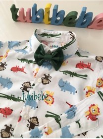 Resim tubibebe Safari Konsept Gömlek Haki Yeşil Papyon - Çocuk Gömlek - Erkek Bebek 