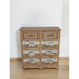 Resim Ahşap 8 Çekmeceli Hasır Görünümlü Yıkanabilir Bezli Sebzelik (Atlantik Çam) 