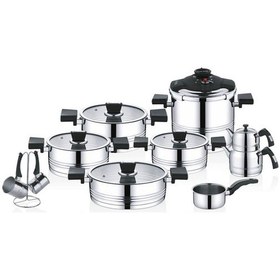 Resim Oms Asil Silindir 18 Parça Çelik Tencere Seti Siyah 1138 