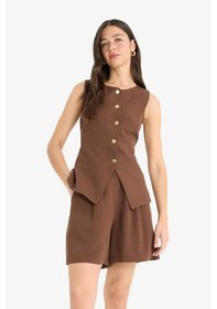 Resim Defacto Yüksek Bel Kısa Paça Keten Karışımlı Şort C1586ax25spbn271 Kahve 