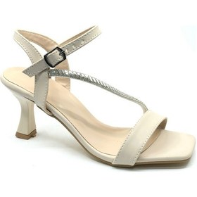 Resim Mehtap Şerit Taş Detaylı Tek Bantlı Kadın Topuklu Abiye Ayakkabı Ten 