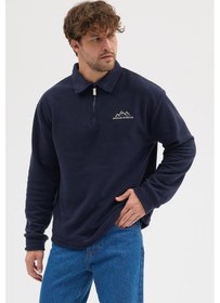 Resim Polostate Erkek Tüylenme Yapmayan Soğuk Geçirmez Sweatshirt Lacivert Lacivert 