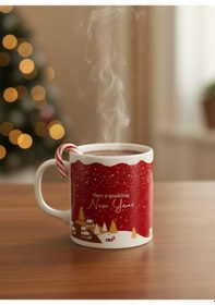 Resim Yılbaşı Dekor Seramik Kupa 260 Ml Beyaz 