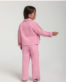 Resim Escabel Kız Çocuk Yıldız İşlemeli Cep Detaylı Tasarım Pembe Kot Ceket-15651 Pembe 