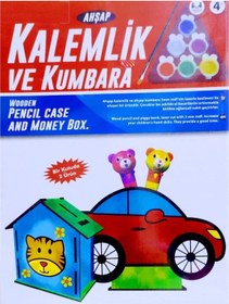 Resim Vıp Kalite Maket Ahşap Kalemlik Ahşap Kumbara Seti 6 Akrilik Boya Seti Ahşap Arabalı Kalemlik 