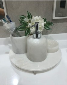 Resim Sümeyra Marble Art Beyaz Mermer Banyo Seti Ayaklı 4lü 