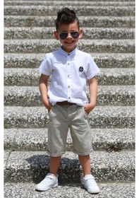 Resim Keten Gömlek Dokuma Pantolon Kemerli Erkek Çocuk Takım Mnk4306 001 