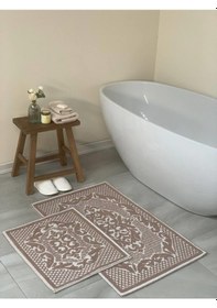 Resim Balat Doğal Pamuklu 2'li Banyo Paspası 60x100+50x60 Cm - Bej Bej 