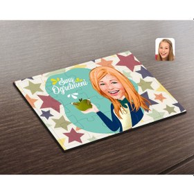 Resim Kişiye Özel Kadın Sınıf Öğretmeni Karikatürlü Ahşap Puzzle-1 