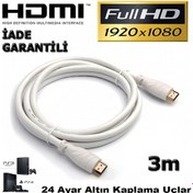 Resim 3M Metre Hdmi Kablo V1.4 2160P Full Hd Beyaz Lcd Pc Laptop Ps3 3D 