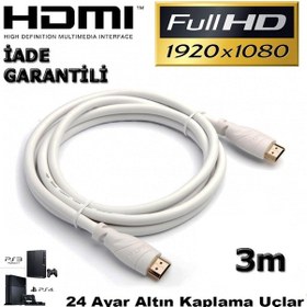 Resim 3M Metre Hdmi Kablo V1.4 2160P Full Hd Beyaz Lcd Pc Laptop Ps3 3D 