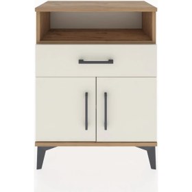 Resim Arges Komodin 2 Raflı Tek Çekmeceli 2 Kapaklı 60X30X80 Çam-Aytaşı 