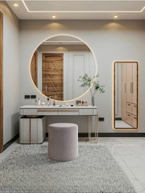 Resim Makyaj Masası Pufu - Düz Gri Puf Havlu Kumaş - Dekoratif - Ayak Uzatma Pufu - Yuvarlak Puf Gri 