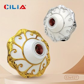 Resim 1/2/4 adet E27 Ampul Askılı Lamba Tutucu, 110V/220V Gerilim için Uygun, Altın/Gümüş Petalik Rahat Yuvarlak Sabit Taban Braketi, Basit Beyaz Somun Soketi, Ev, Ofis ve Endüstriyel Kullanım için Uygun 
