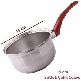 Resim Paslanmaz Çelik Büyük Boy Sosluk Sütlük Cezve Koçerola 15 Cm 