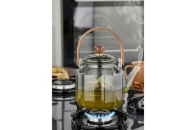 Resim Feyza Design Füme Borosilikat Cam Demlik 900 Ml, Oval Köşeli, Şık ve Dayanıklı 