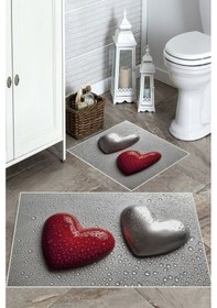 Resim Gri Kaymaz Taban Kalp Banyo Paspası Bp-3 çok renkli 