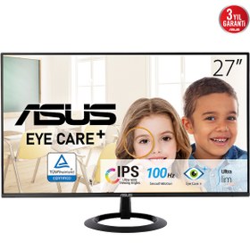 Resim ASUS VZ27EHF 27 IPS FREESYNC 1920x1080 1MS 100HZ HDMI VESA 3YIL EYECARE, FLICKER-FREE,CERCEVESIZ,DUSUK MAVI ISIK Monitör 