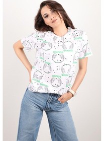 Resim Kadın Baskılı Bisiklet Yaka Oversize T-shirt Çok Renkli 