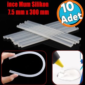 Resim 10 Adet Ince Mum Silikon 7.5 mm Uzunluk 30 cm Çubuk Sıcak Silikon Hobi Eşya Maket Yapıştırma Silikon 