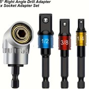 Resim 4 Adet/takım, Darbe Sınıfı Güç El Aletleri, Sürücü Soket Adaptör Uzatma Seti, 1/4in 3/8in 1/2in Hex Shank Matkap Somun Sürücü Bit Seti + 105 Derece Sağ Açılı Sürücü, Uzatma Tornavida Matkap Ek Parçası 