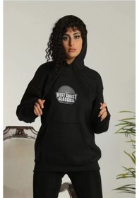 Resim Hazego Unisex Sırt Baskılı Kapüşonlu Üç İplik Oversize Sweatshirt - Siyah Siyah 