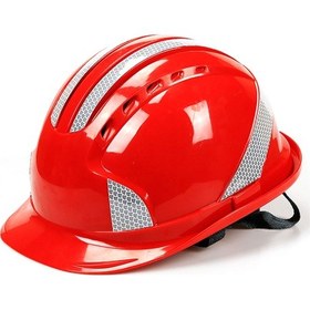 Resim Monyee Kırmızı Abs Malzeme Emniyet Kaskı - Konforlu, Havalandırmalı, Çok Noktalı Tamponlu, Darbe Ve Dürtüye Dayanıklı Yansıtıcı Şeritli 