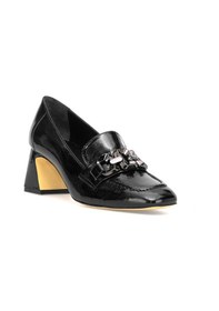 Resim Ayakkabı Fuarı Elit Viena Kadın Hakiki Rugan Deri Klasik Topuklu Ayakkabı Siyah Siyah 