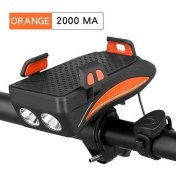 Resim GongtuShop Turuncu 2000MAH Tarzı 400 Lümen Bisiklet Işık Bisiklet El Feneri LED Işlevli 4 1 Bisiklet Kornası Tutucu Güç Bankası Bisiklet Ön Lamba Telefon Standı Tutucu (Yurt Dışından) 