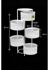 Resim Metal Sebzelik 5 Katlı Tepsili Açılır Metal Patates Soğan Meyvelik Sepeti Rafı Beyaz Beyaz 