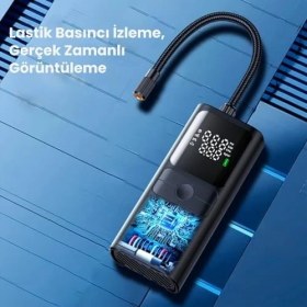 Resim Storemax 150PSI 4000MAH Şarjlı Taşınabilir Hava Pompası Araç, Bisiklet, Top Şişirme (Powerbank+Led Lamba+Lcd Ekran) 