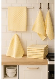 Resim Kare Desenli Mutfak Kurulama Bezi Seti 10 Lu 50x70 Cm Casaline Sarı 