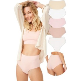 Resim Cottonhill Yüksek Bel Basic Lazer Kesim Bikini Külot 5'Li Paket-Çok Renkli-M Çok Renkli 