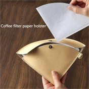 Resim Ofis Hazır] Taşınabilir Kahve Filtre Kağıdı Tutucu - Konik & Trapezoid Filtreler için Çıtçıt Düğme Kapatmalı Suni Deri Kılıf, Ofis, Ev & Dış Mekan Kullanımı için İdeal 