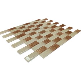 Resim MozaiKristaL Mutfak Tezgah Arası Kristal Cam Mozaik. Cam Ölçüsü: 23X98X4 Mm. File Karo Ölçüsü: 30X30 Cm. Renk: Krem-Bronz Efekti. ( 1 Koli = 11 Karo file = 1 m2 fiyatıdır ) 